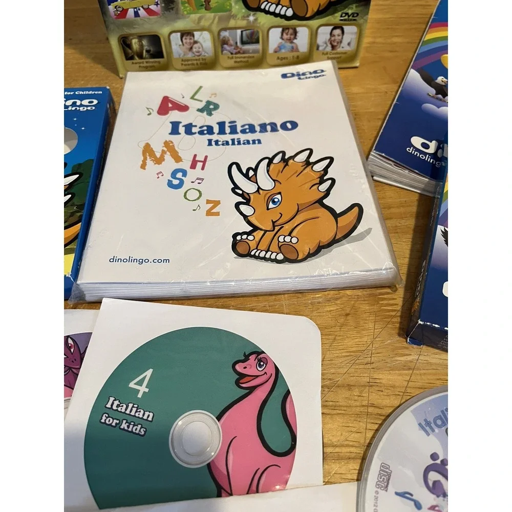 Dino Lingo DVD Program Italian Language‎ Learning 6 Discs Flashcards Songs Books